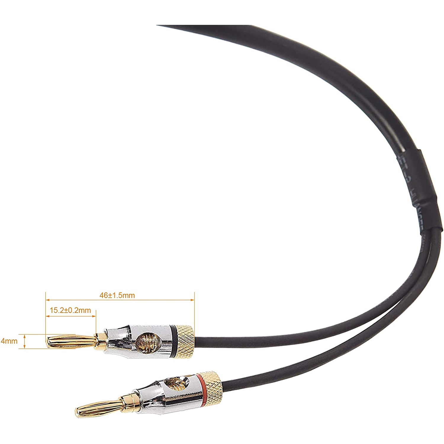 Speaker Cable Wire with Gold-Plated Banana Tip Plugs - CL2 - 99.9% Oxygen Free - 3-Foot