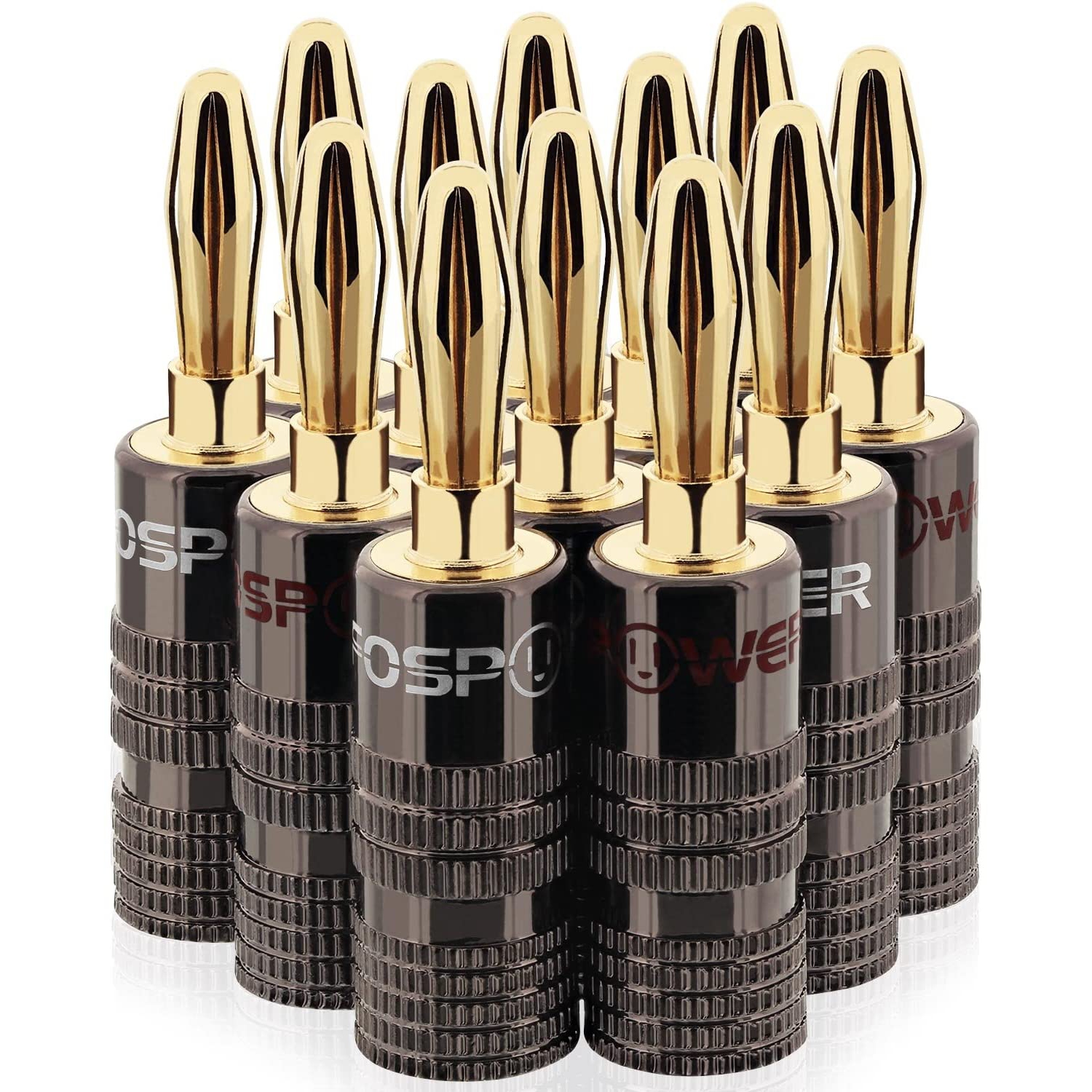 Fiches banane 6 paires/12 pièces, vis fermée 24K connecteurs de haut-parleur bananes plaqués or pour le fil de haut-parleur,