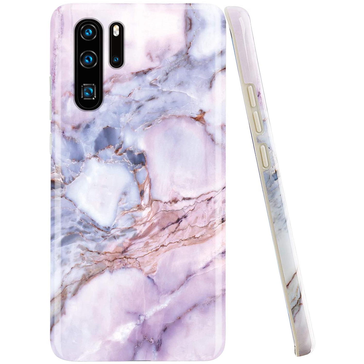 Compatible Huawei P30 Pro Case Purple Marble Design Clear BumCooper Glossy TPU Soft Rubber Silicone Cover Phone