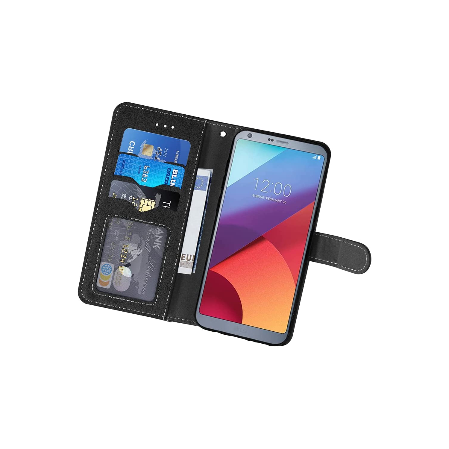 Compatible with LG G6 Wallet Case and Tempered Glass Screen Protector Flip Cover Credit Card Holder Stand Cell