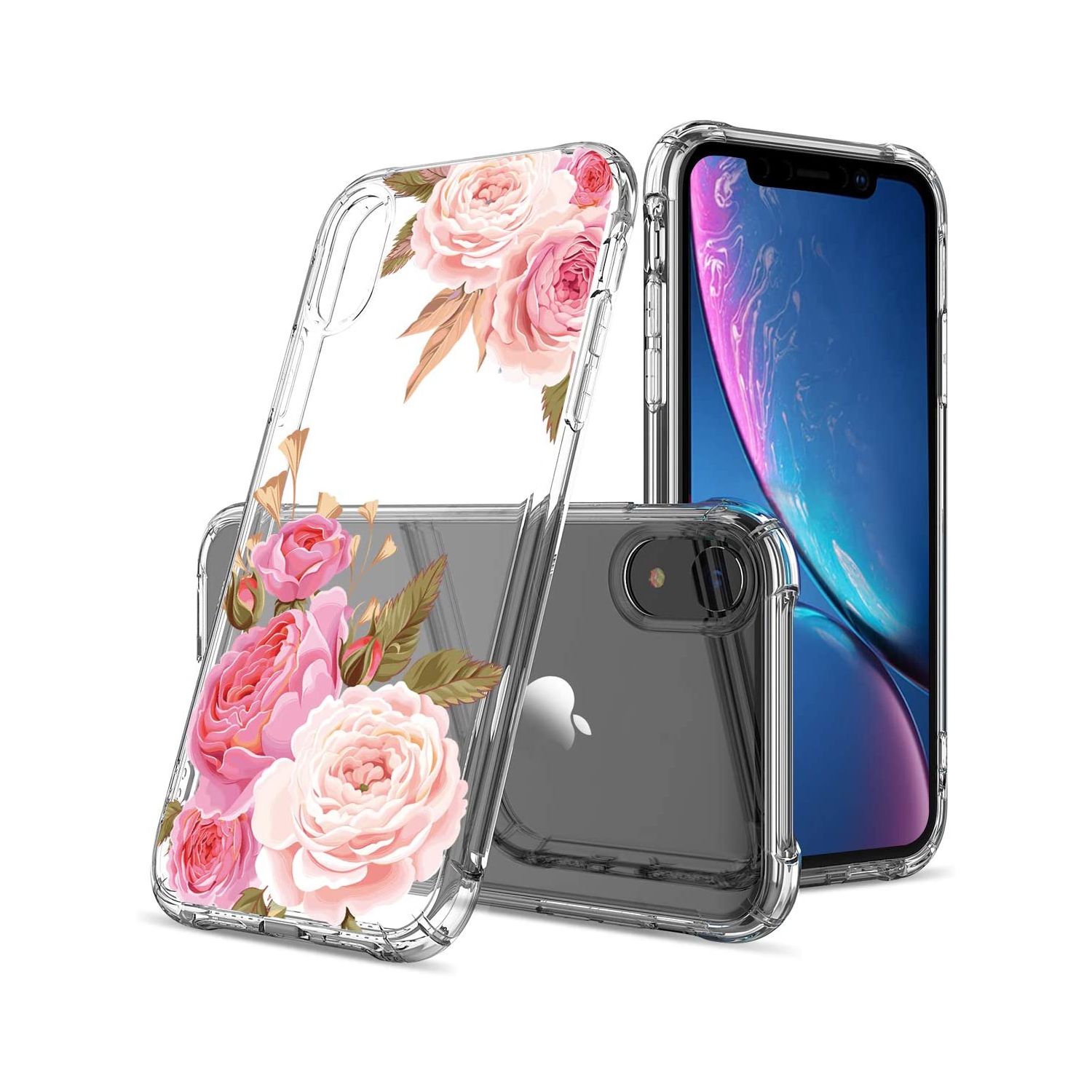 Floral Clear Pretty Phone Case for iPhone XR 6.1 Inch for Women/Girls,Flower Design