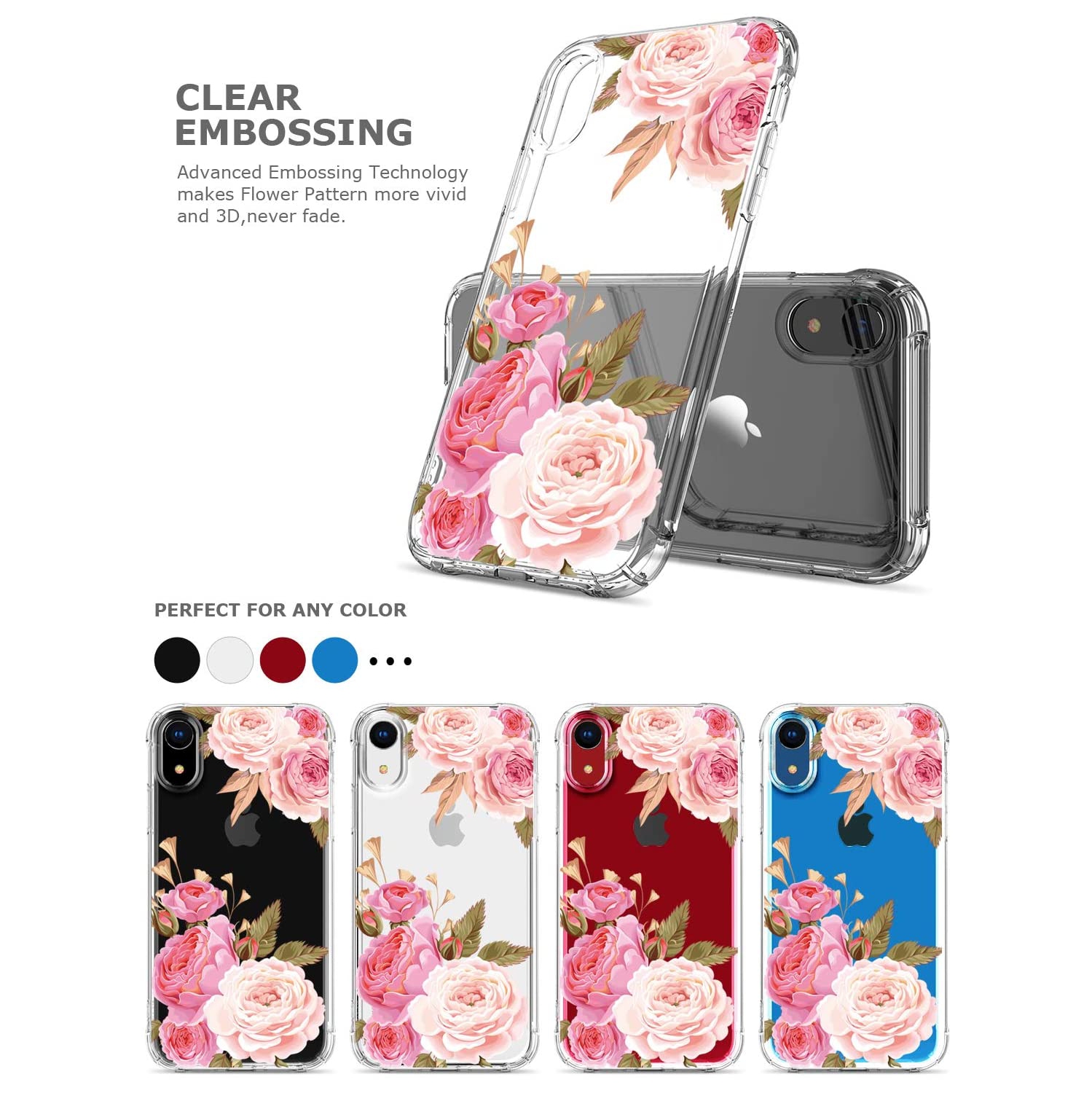 Floral Clear Pretty Phone Case for iPhone XR 6.1 Inch for Women/Girls,Flower Design