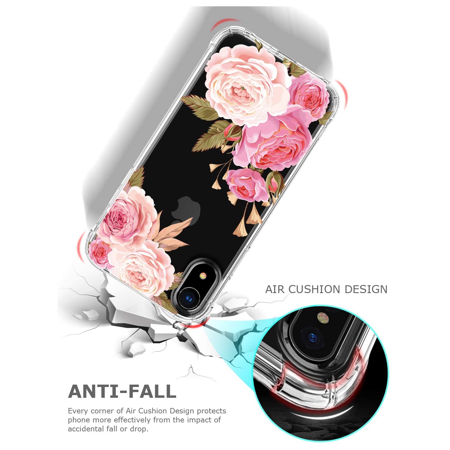 Floral Clear Pretty Phone Case for iPhone XR 6.1 Inch for Women/Girls,Flower Design