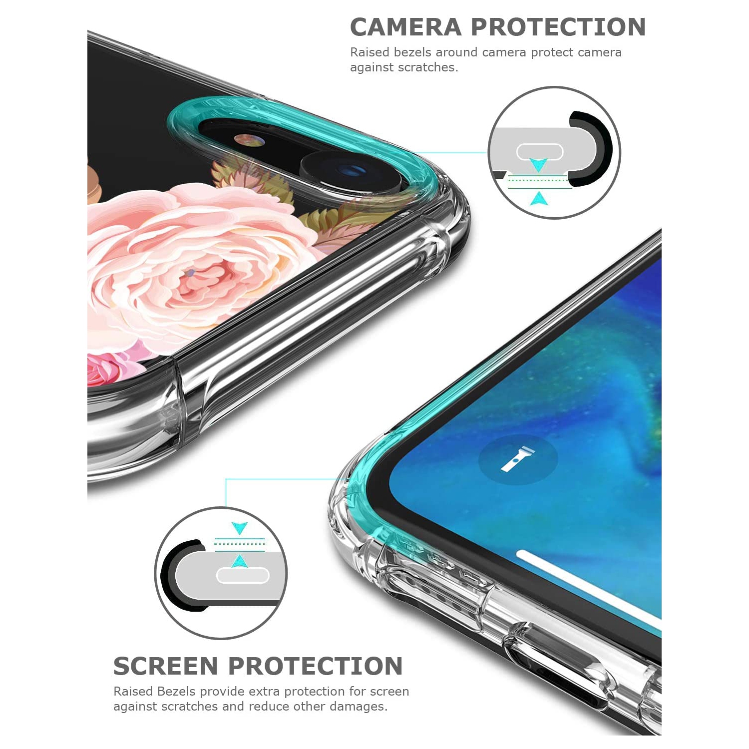 Floral Clear Pretty Phone Case for iPhone XR 6.1 Inch for Women/Girls,Flower Design