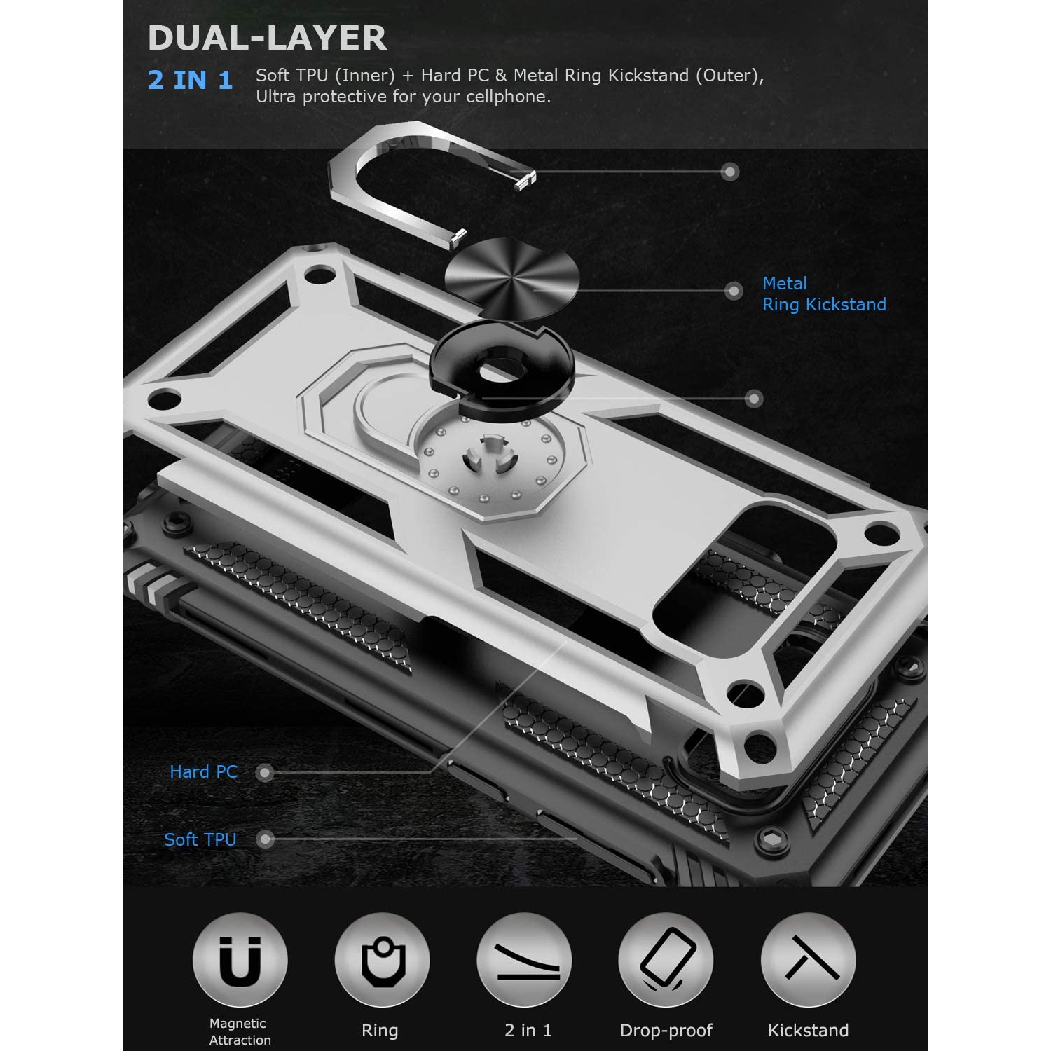 Étui béquille de Ring pour Galaxy S8 plus de Samsung, étui robuste double couche de protection contre les chutes pour Galaxy