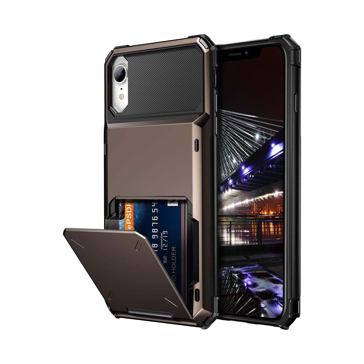 Cover for iPhone XR Case Wallet 4-Card Holder Slot Flip Door Hidden Back Pocket Scratch-Proof Dual Layer Hybrid