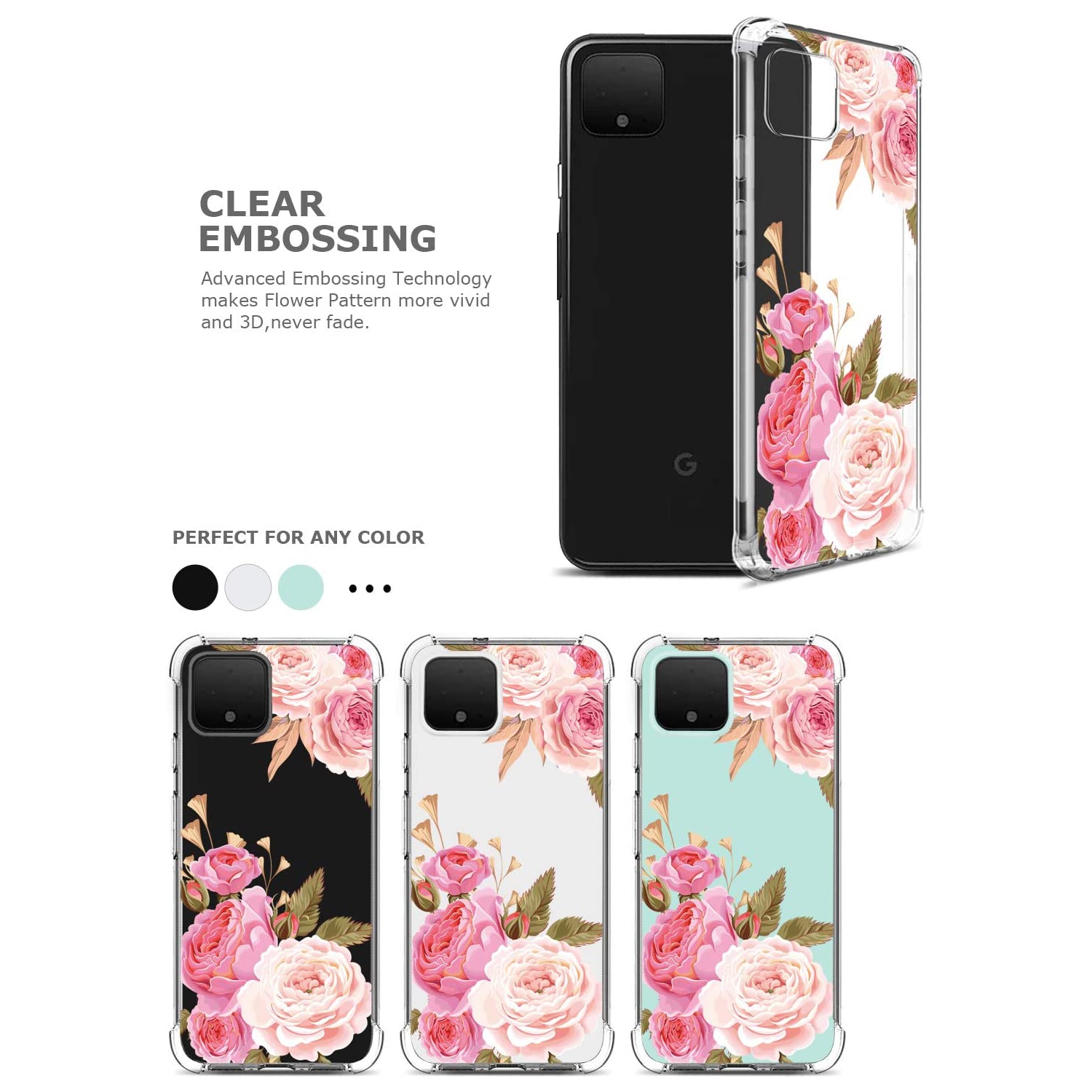 Floral Clear Pretty Phone Case for Google Pixel 4 XL for Women/Girls,Flower Design Slim Soft