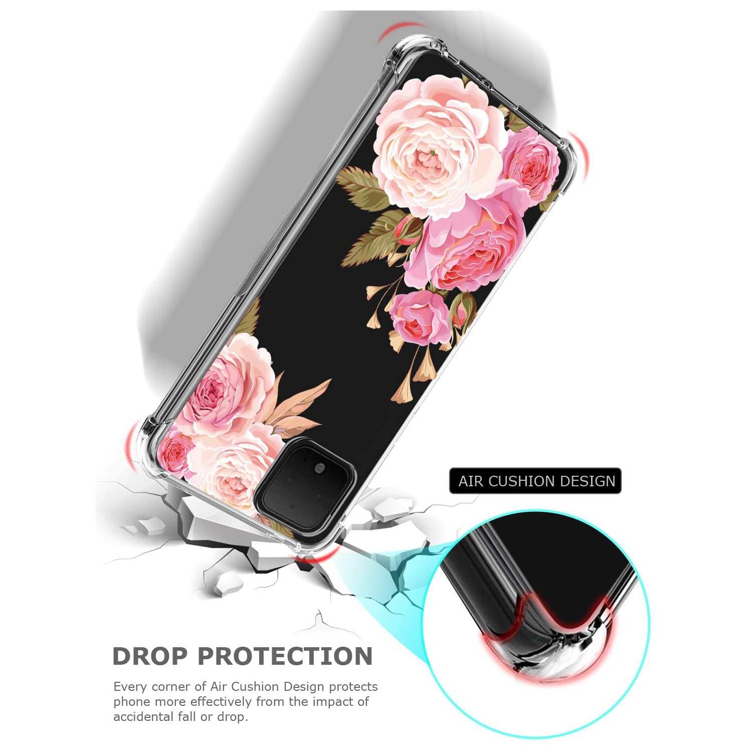 Floral Clear Pretty Phone Case for Google Pixel 4 XL for Women/Girls,Flower Design Slim Soft
