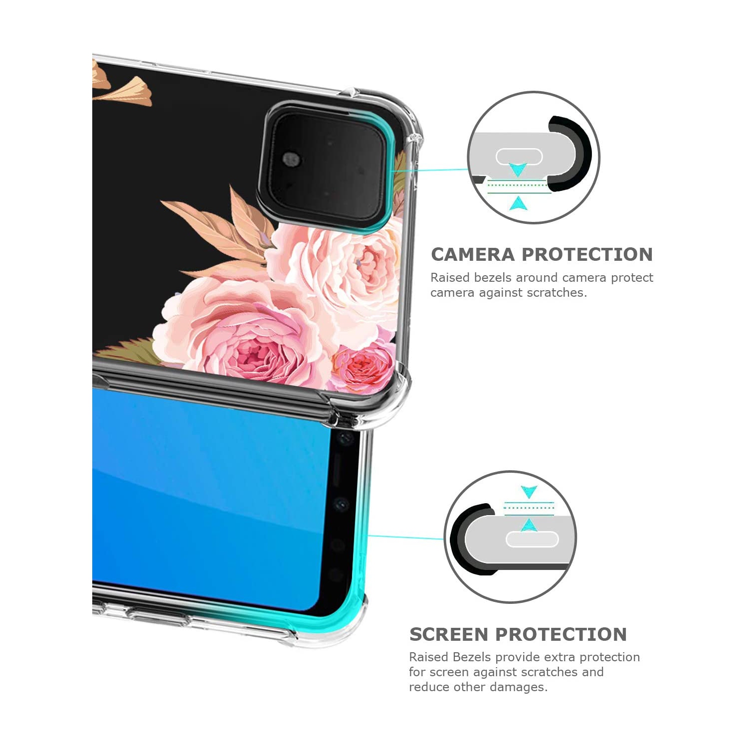 Floral Clear Pretty Phone Case for Google Pixel 4 XL for Women/Girls,Flower Design Slim Soft