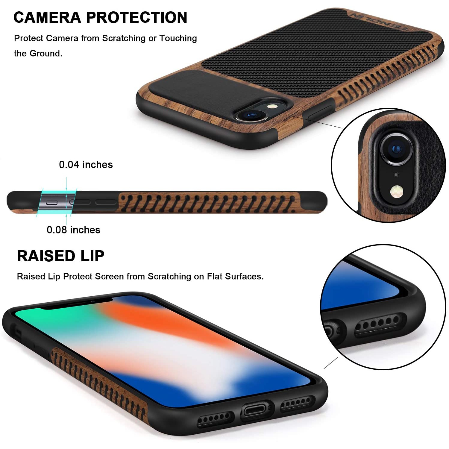 Compatible with iPhone XR Case Wood Grain with Carbon Fiber Texture Design Leather Hybrid Slim Case Compatible