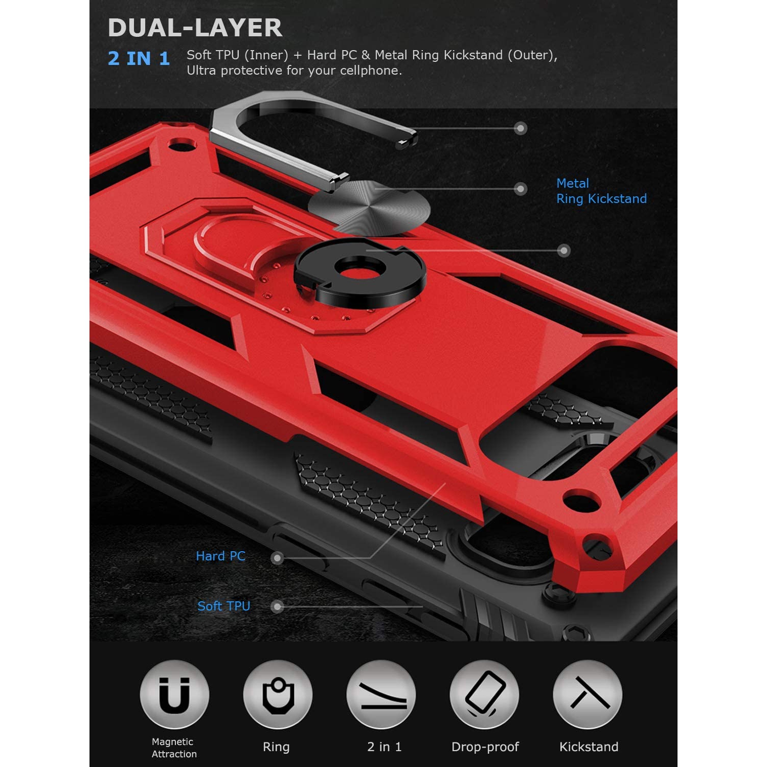 Ring Kickstand Phone Case for Samsung Galaxy S10,Heavy Duty Dual Layer Drop Protection Case for Galaxy