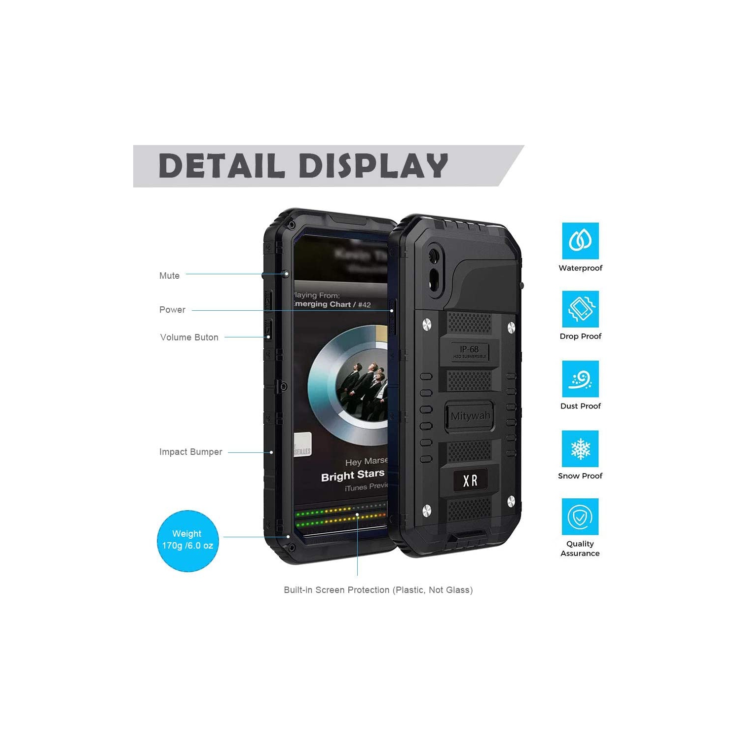 iPhone XR Case Heavy Duty Waterproof Shockproof Dustproof Durable Metal Full Body Protective Case Built-in