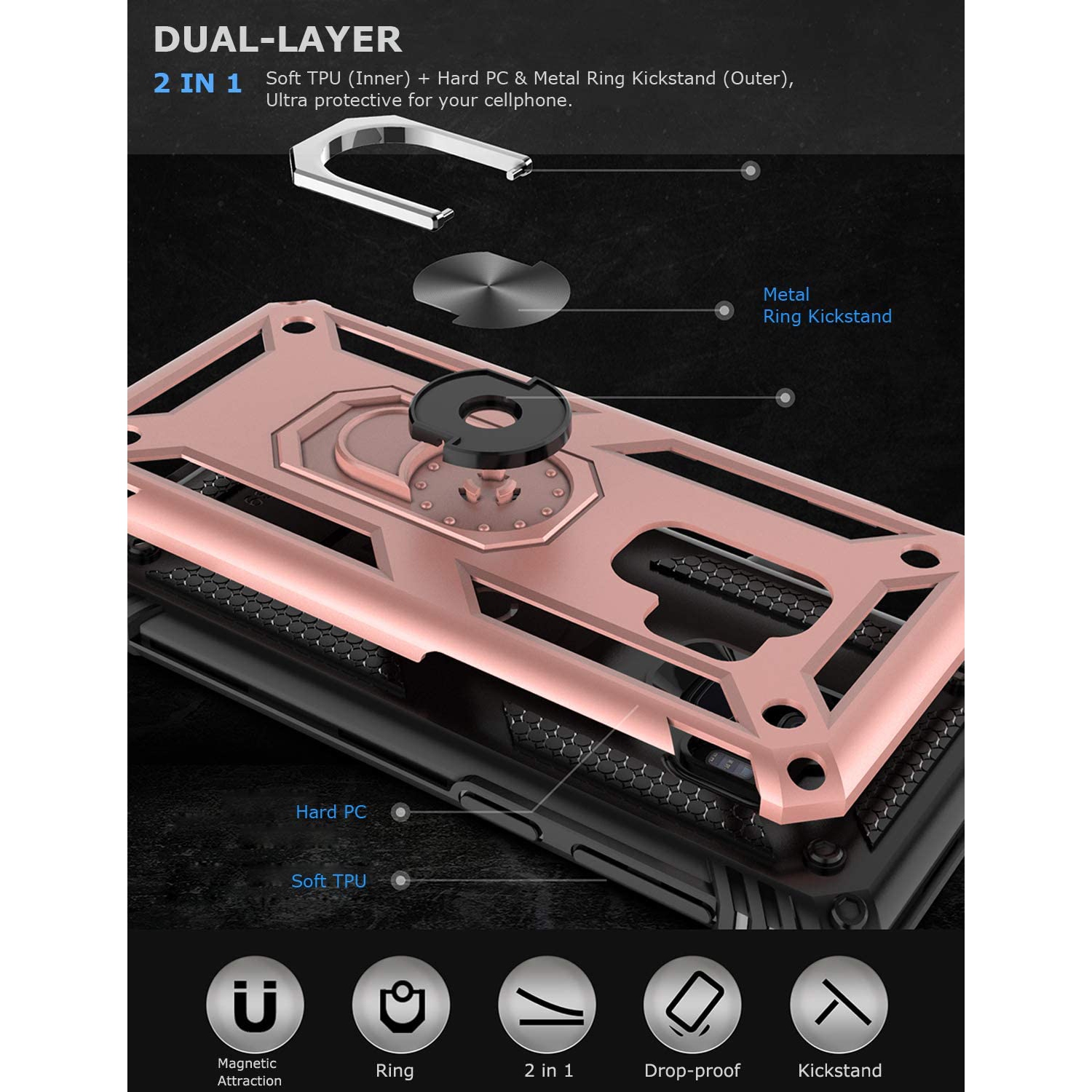 Ring Kickstand Phone Case for Samsung Galaxy S9 Plus,Heavy Duty Dual Layer Drop Protection Case for Galaxy