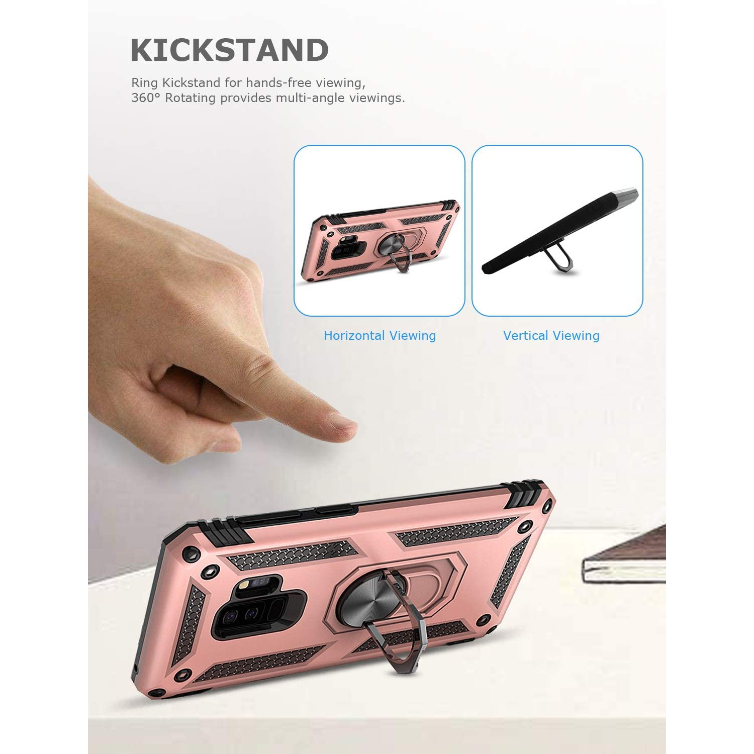 Ring Kickstand Phone Case for Samsung Galaxy S9 Plus,Heavy Duty Dual Layer Drop Protection Case for Galaxy