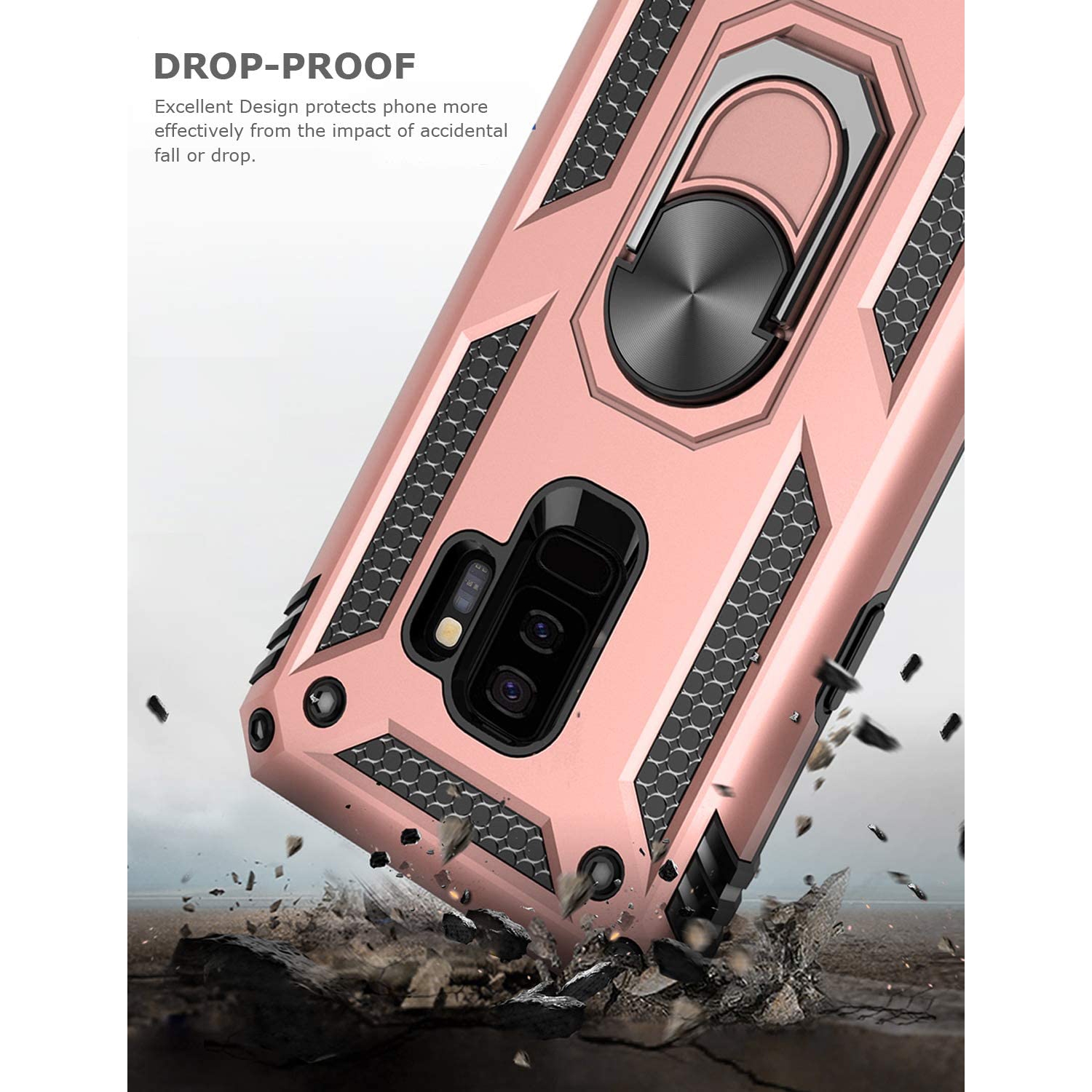 Ring Kickstand Phone Case for Samsung Galaxy S9 Plus,Heavy Duty Dual Layer Drop Protection Case for Galaxy
