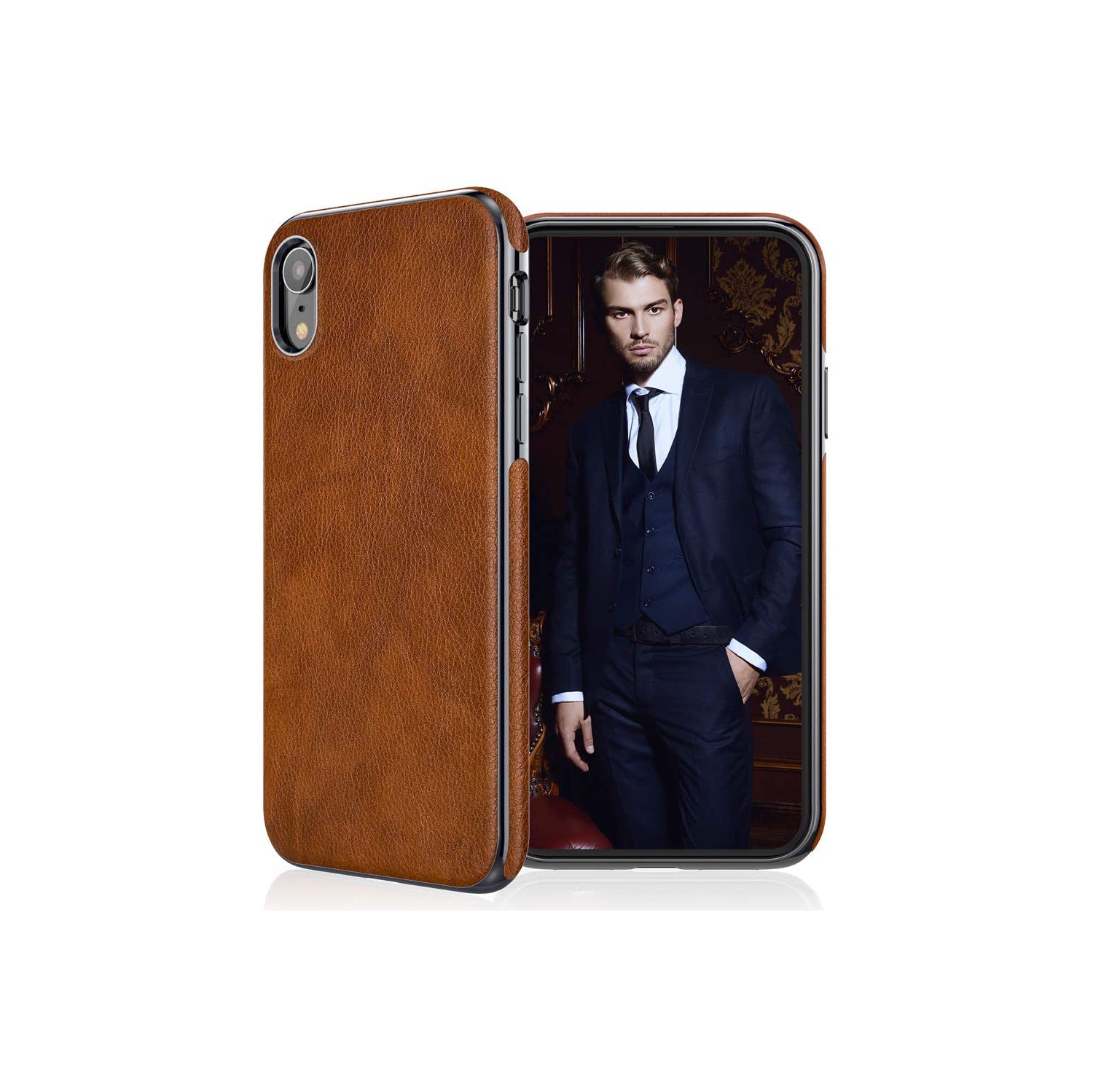 for iPhone XR Case Men, Phone Cover Women PU Leather Elegant Classy Designer Business Slim Full Body Protective