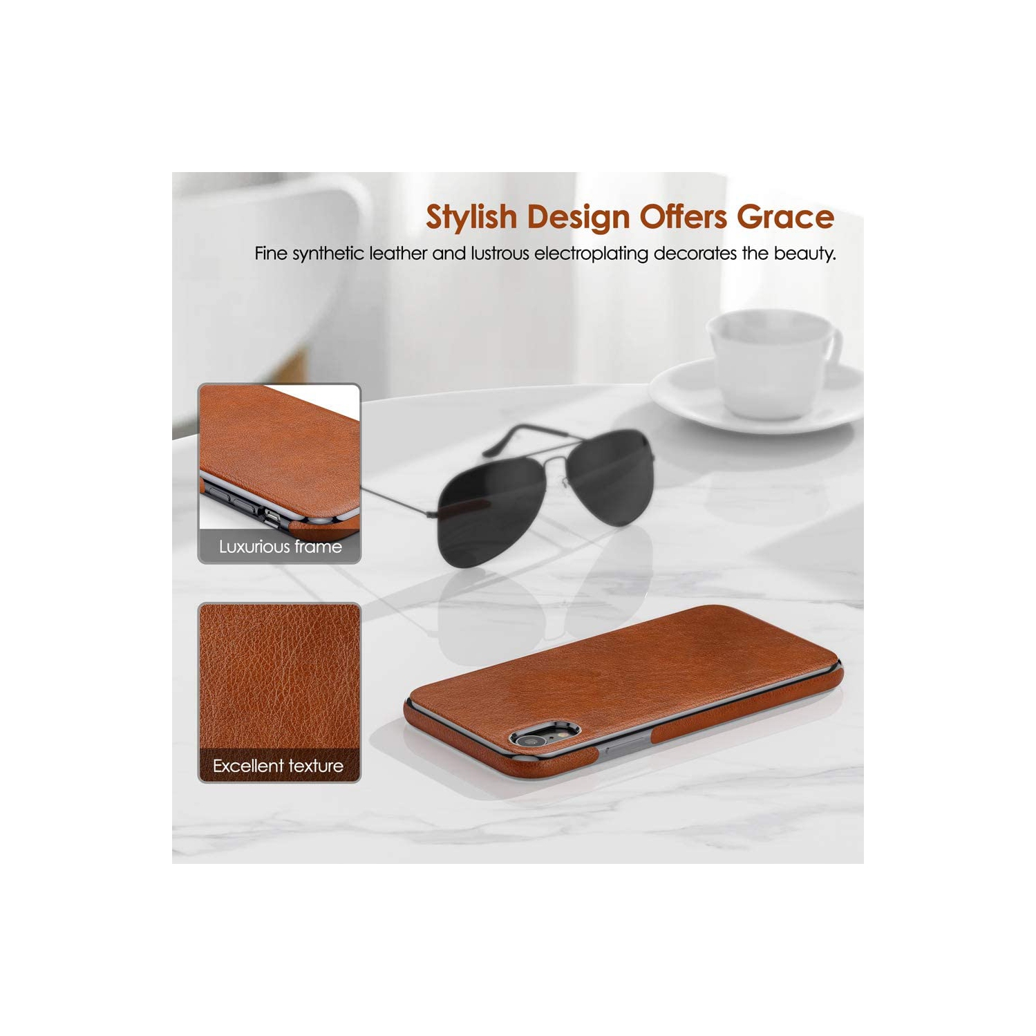 for iPhone XR Case Men, Phone Cover Women PU Leather Elegant Classy Designer Business Slim Full Body Protective