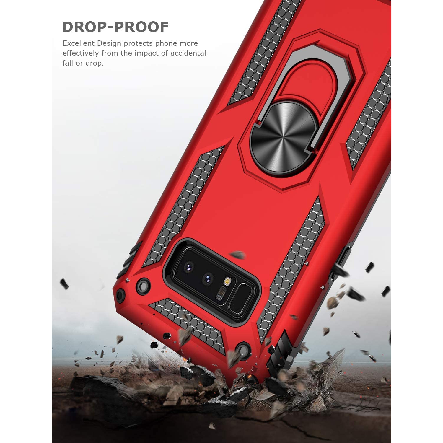 Étui béquille de Ring pour Galaxy Note 8 de Samsung, étui robuste double couche de protection contre les chutes pour Galaxy