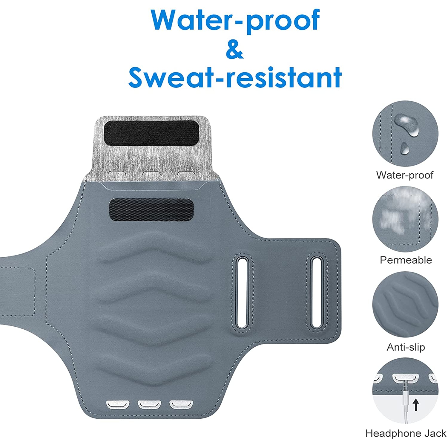 Brassard pour téléphone cellulaire jusqu’à 6.2 po, bracelet réglable, avec porte-clés et fente pour carte, pour la course,