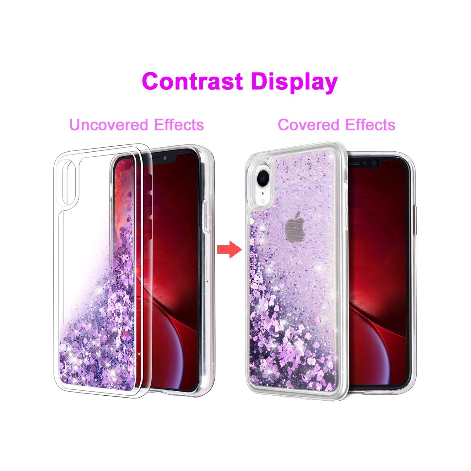 for iPhone XR Case, Double Layer Design Bling Flowing Liquid Floating Sparkle Colorful Glitter Waterfall TPU