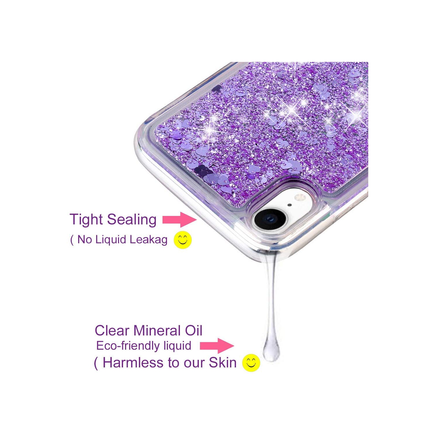 for iPhone XR Case, Double Layer Design Bling Flowing Liquid Floating Sparkle Colorful Glitter Waterfall TPU
