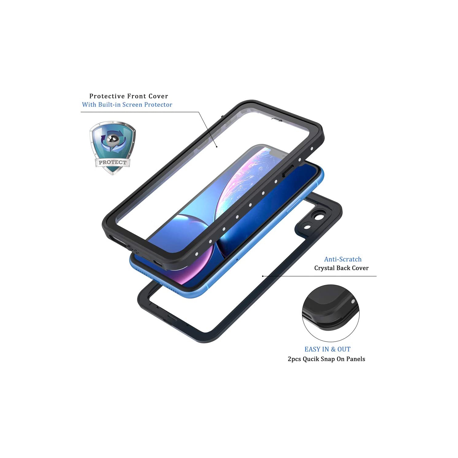 Étui pour iPhone XR, boîtier étanche et résistant à la poussière IP68, couvercle de protection étanche et hermétique à l’eau avec intégré