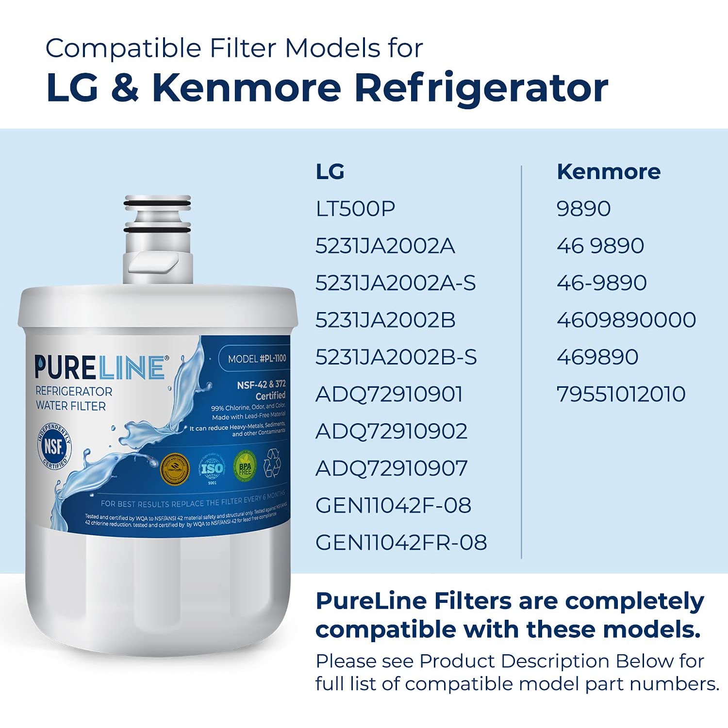 9890 et LT500P remplacement de filtre à eau pour 9890, LG LT500P, LG 5231JA2002A, GEN11042FR-08,