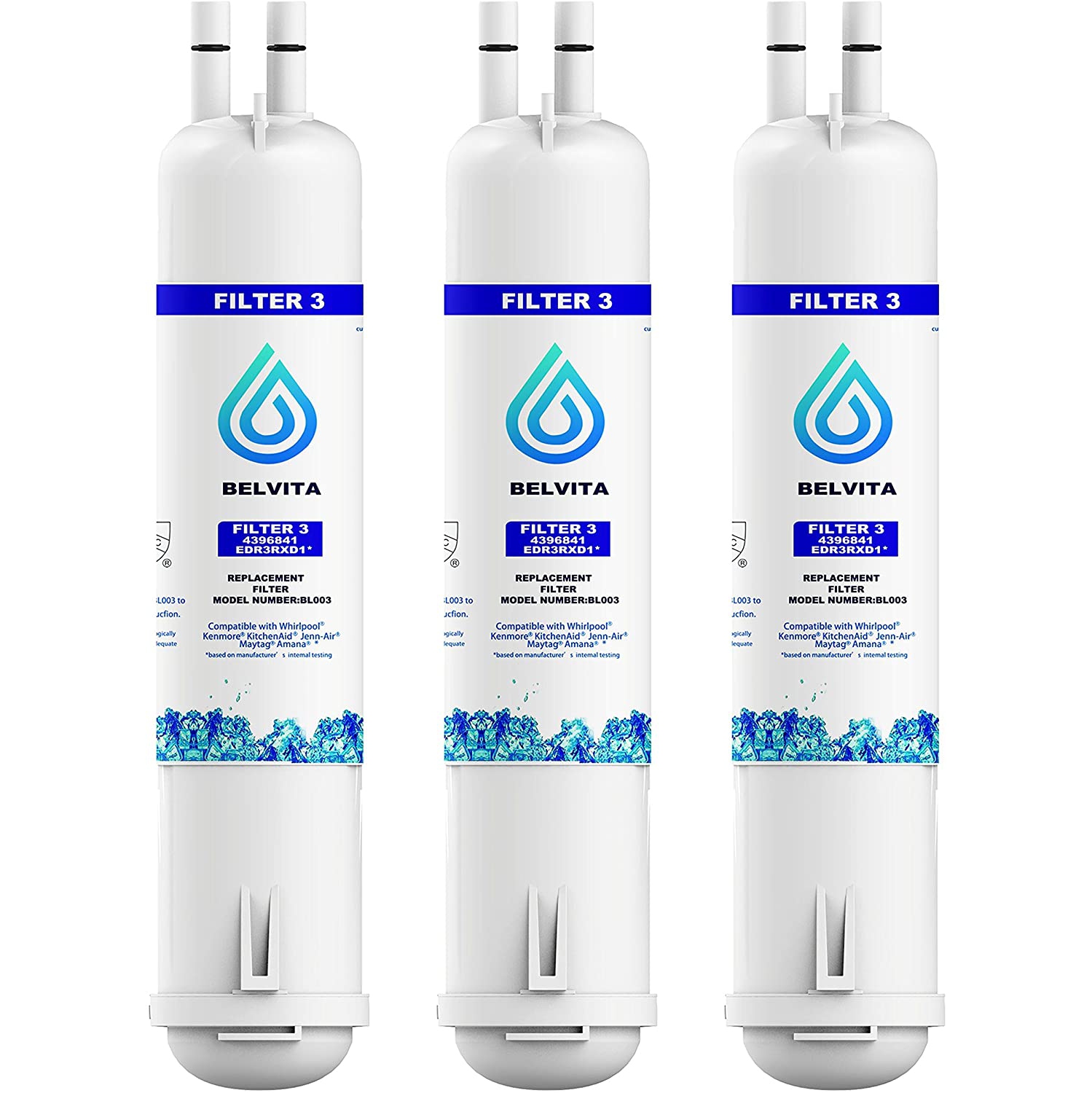 Kenmore 46-9030 W10121146（3 Pack,white） Compatible with Whirlpool EDR3RXD1 4396710 4396841 Perfect Ice Refrigerator Water Filter 4396841 Pur W10121145 Filter 3 