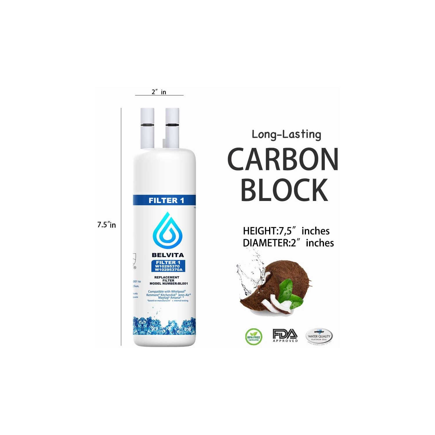 Refrigerator Water Filter Compatible with Whirlpool W10295370A, W10295370, 46-9930, 46-9081