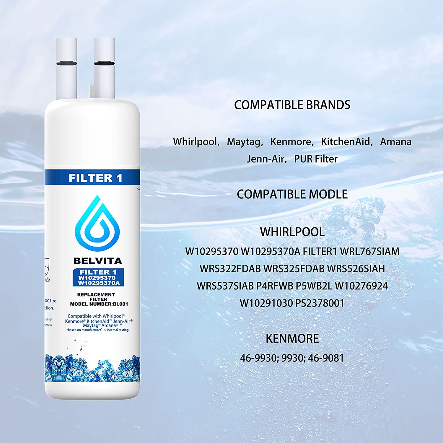 Refrigerator Water Filter Compatible with Whirlpool W10295370A, W10295370, 46-9930, 46-9081