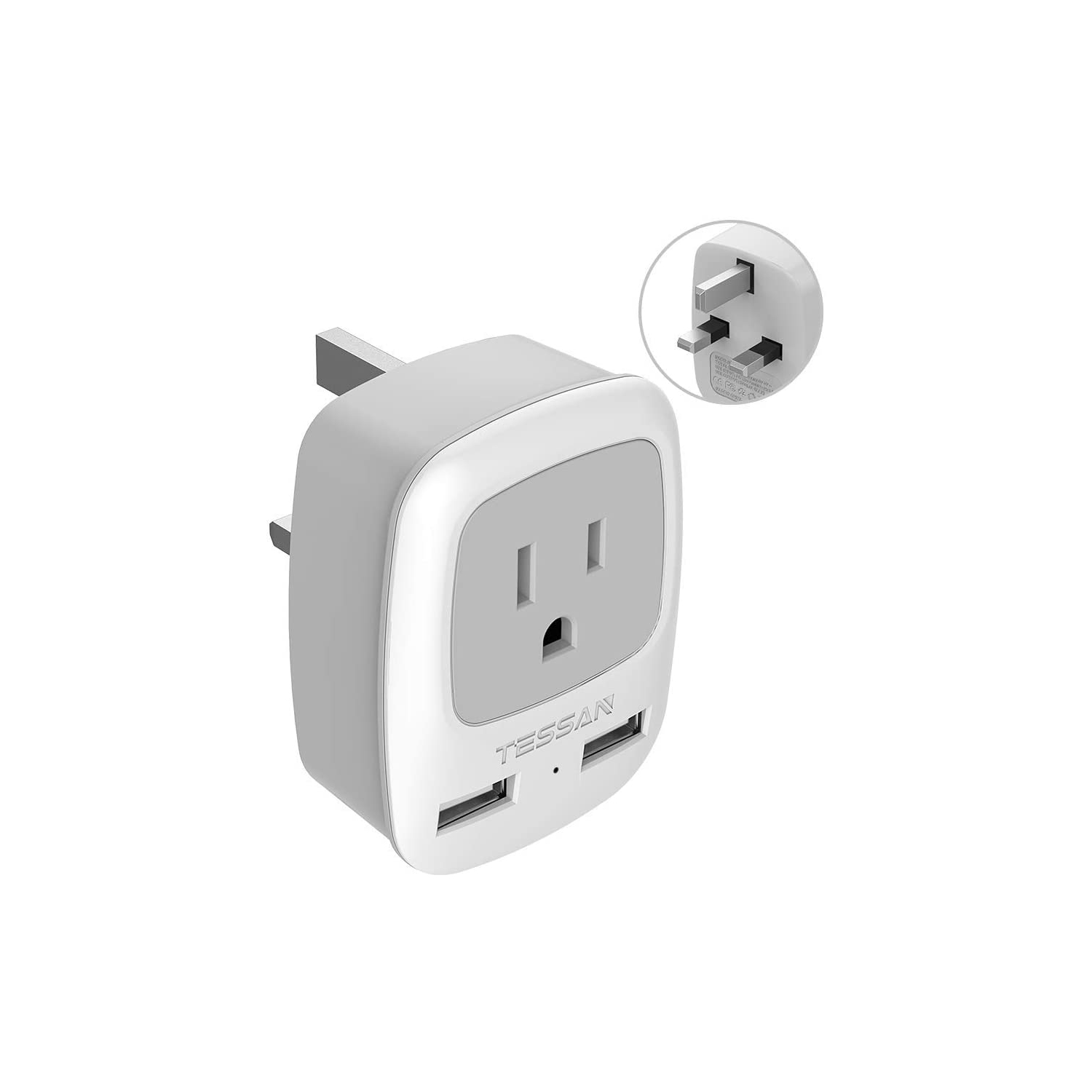 UK Ireland Hong Kong Plug Adapter, International Travel Adaptor with Dual USB Charging Ports, Power Outlet Wall