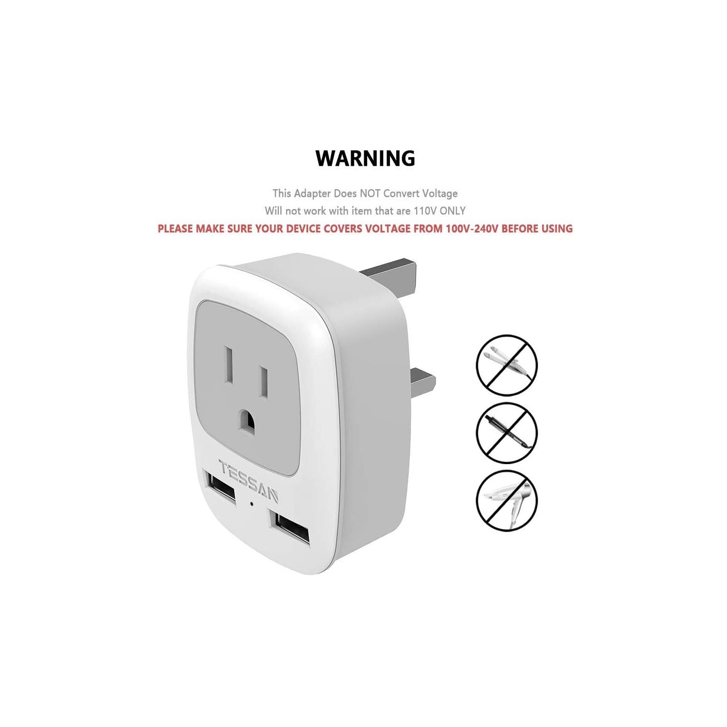 UK Ireland Hong Kong Plug Adapter, International Travel Adaptor with Dual USB Charging Ports, Power Outlet Wall
