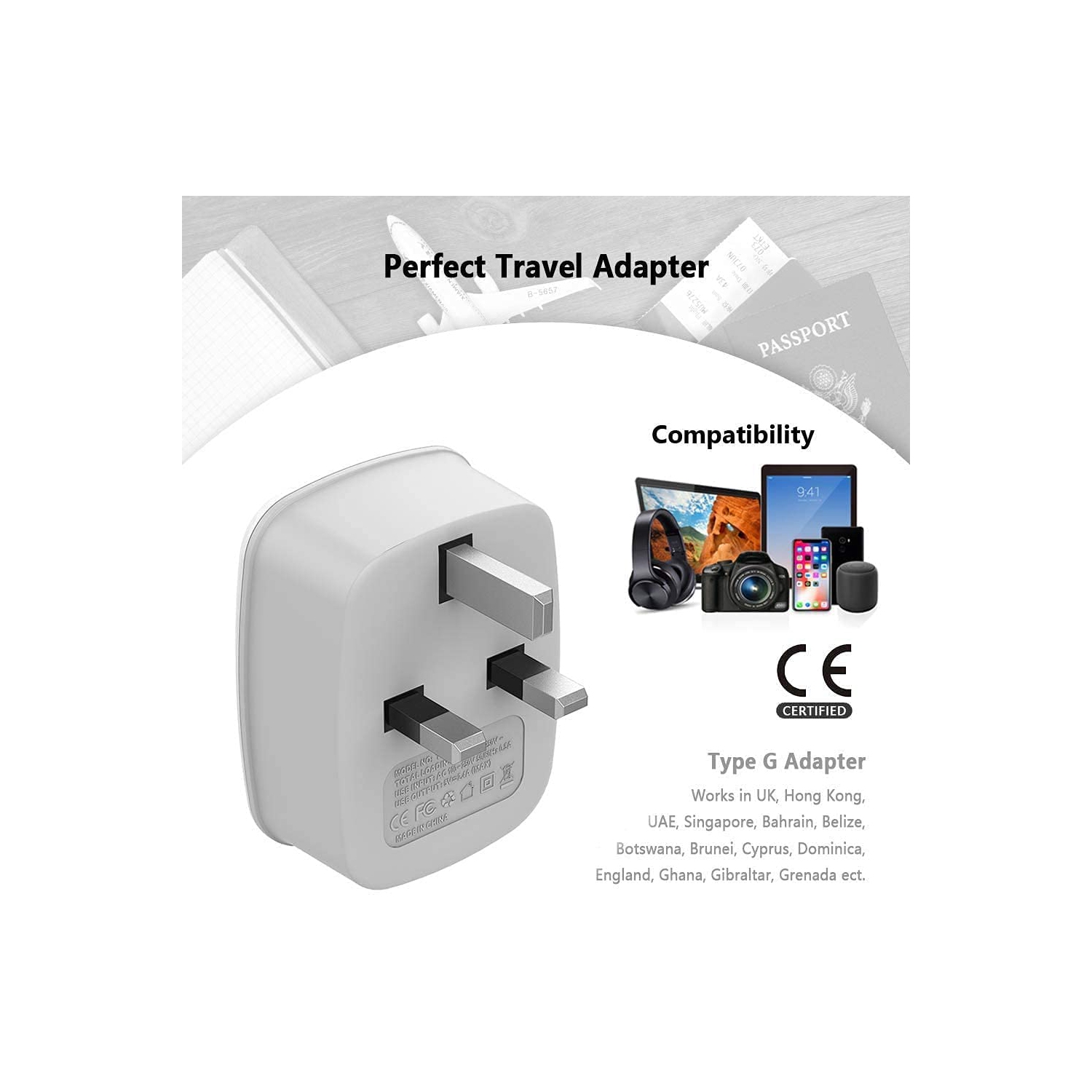 UK Ireland Hong Kong Plug Adapter, International Travel Adaptor with Dual USB Charging Ports, Power Outlet Wall