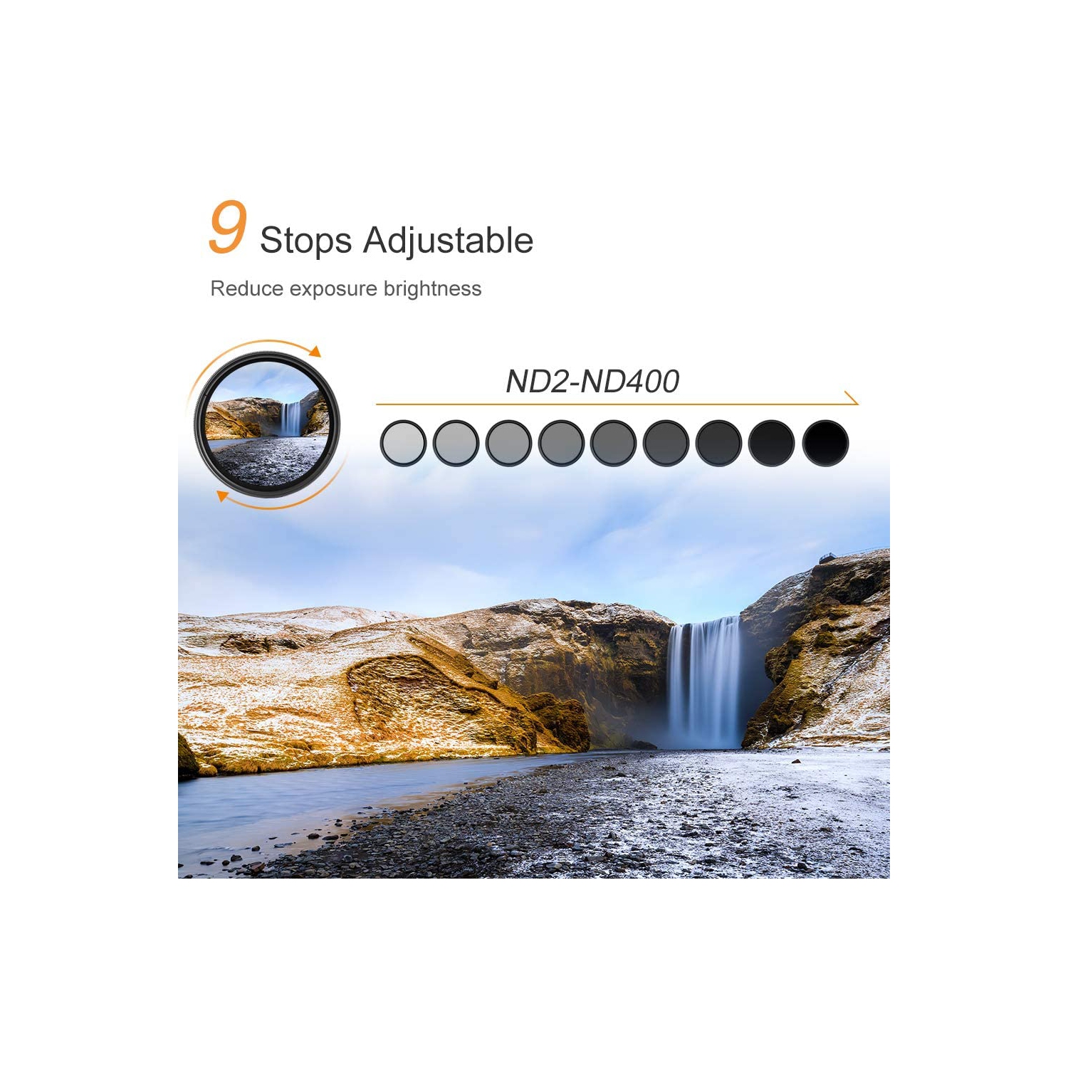 67mm ND Filter Slim Variable ND2-ND400 Filter Adjustable Fader Density Slim Waterproof