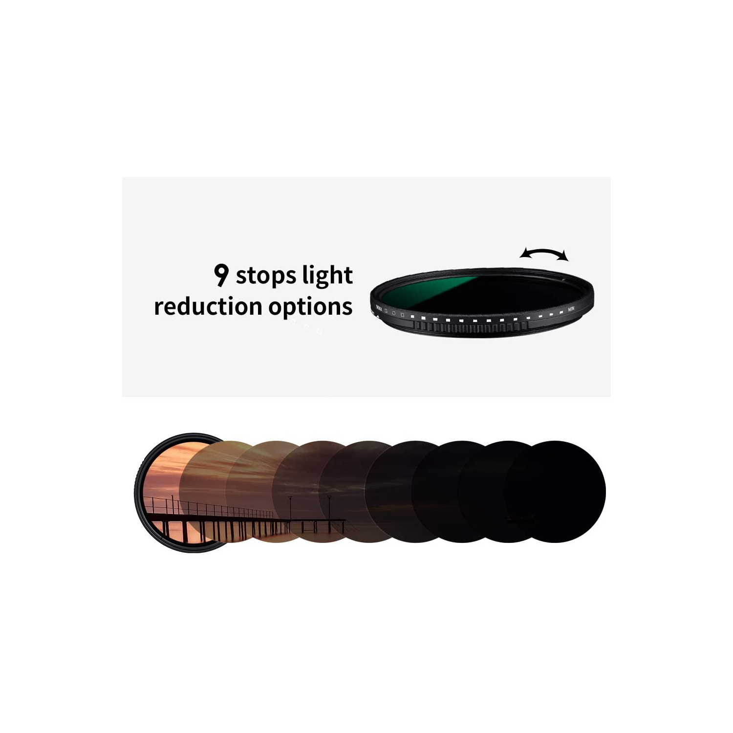 Filtre ND à densité variable ND8-ND2000 de 52 mm pour objectifs d’appareil photo avec revêtement résistant à plusieurs usages