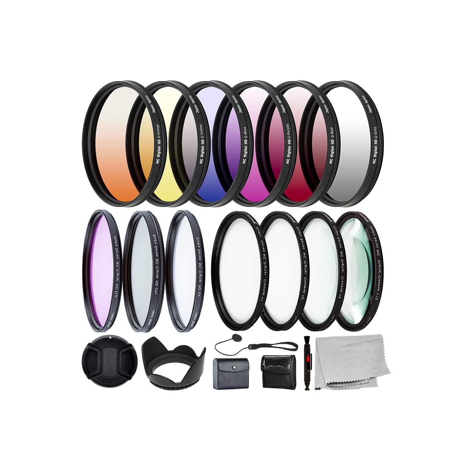 Trousse complète d’accessoires DE 77 MM pour filtres d’objectif avec filtre de 77 mm taille&nbsp;: Ensemble de 6 filtres colorés graduels + UV