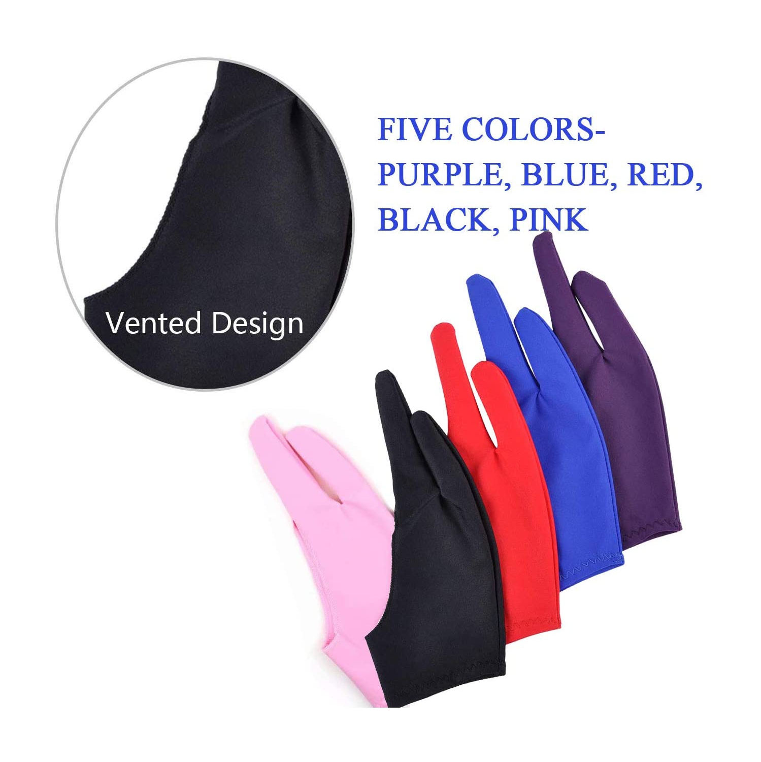 Gants d’artiste de 5 pièces pour tablette à dessin, gants anti-fautes à deux doigts, gants à dessin pour tablette, artiste numérique