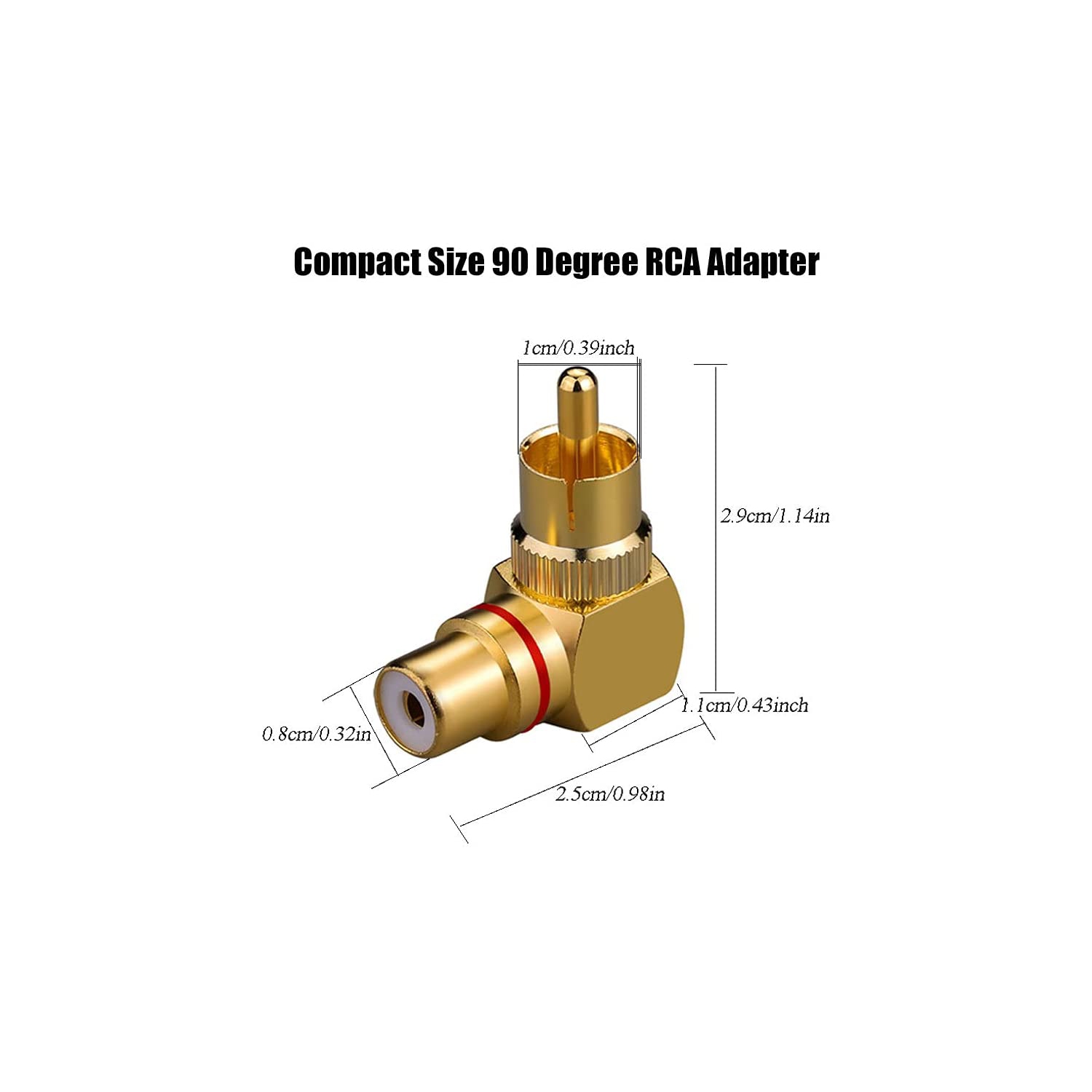 Adaptateur à angle droit RCA - connecteur mâle RCA à femelle plaqué or 90 degrés pour téléviseur mural comme espace
