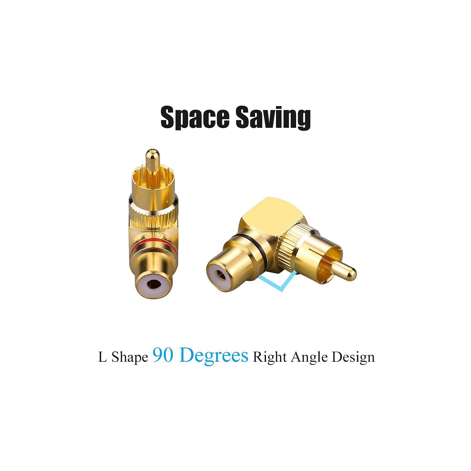 Adaptateur à angle droit RCA - connecteur mâle RCA à femelle plaqué or 90 degrés pour téléviseur mural comme espace