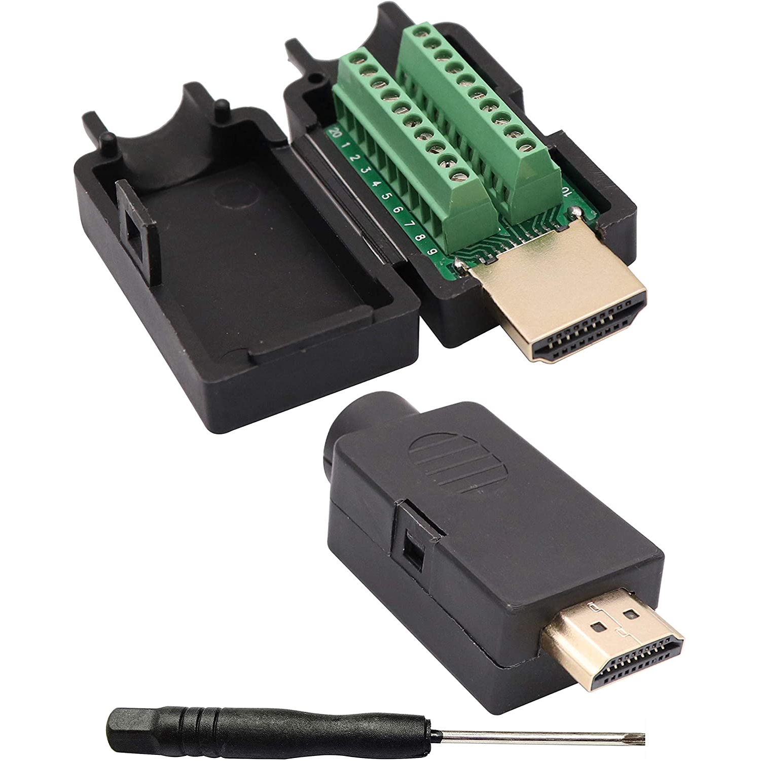 HDMI Screw Terminal Block Adapter Gold Plated HDMI Male to 20 Pin/Way Female Solderless Terminal Breakout Board