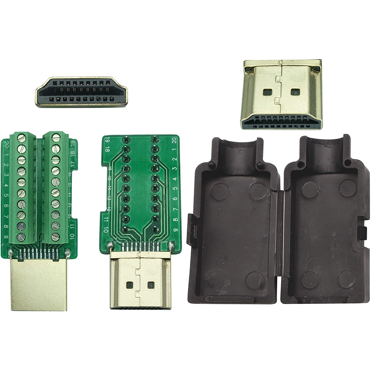 HDMI Screw Terminal Block Adapter Gold Plated HDMI Male to 20 Pin/Way Female Solderless Terminal Breakout Board
