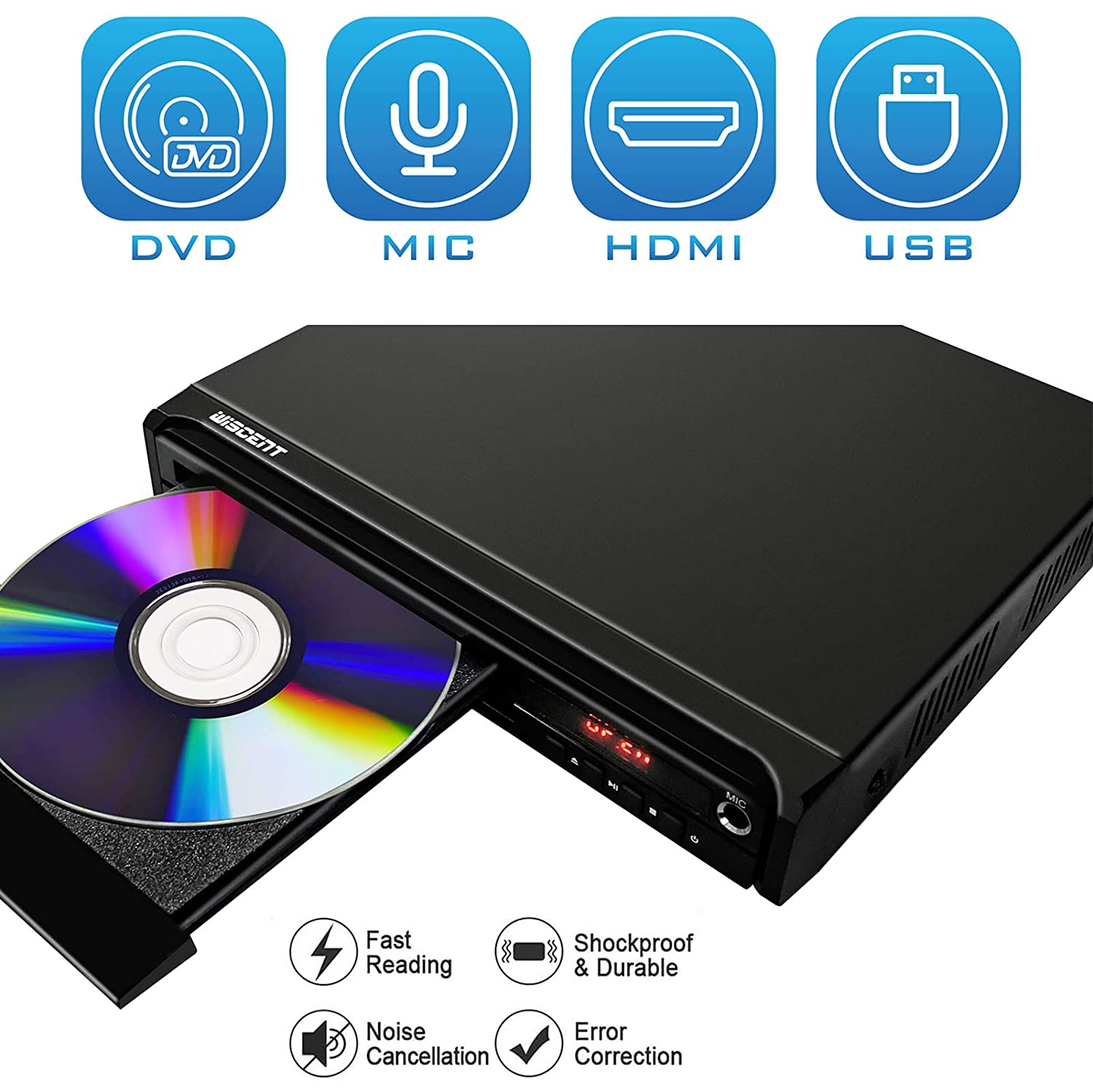 Lecteur DVD HD avec Port HDMI, Lecteurs DVD Région Gratuits pour Smart TV,  Câble de Sortie HDMI/RCA Inclus, Mémoire de Pause, PAL/NTSC intégré,  Lecteurs CD pour la Maison (Non Blu-Ray) : 