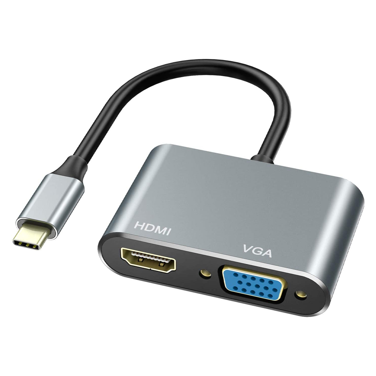 USB C to HDMI VGA Adapter, 2-in-1 USB C Hub with 4K HDMI, 1080P VGA,Type C to HDMI Converter for MacBook/MacBook