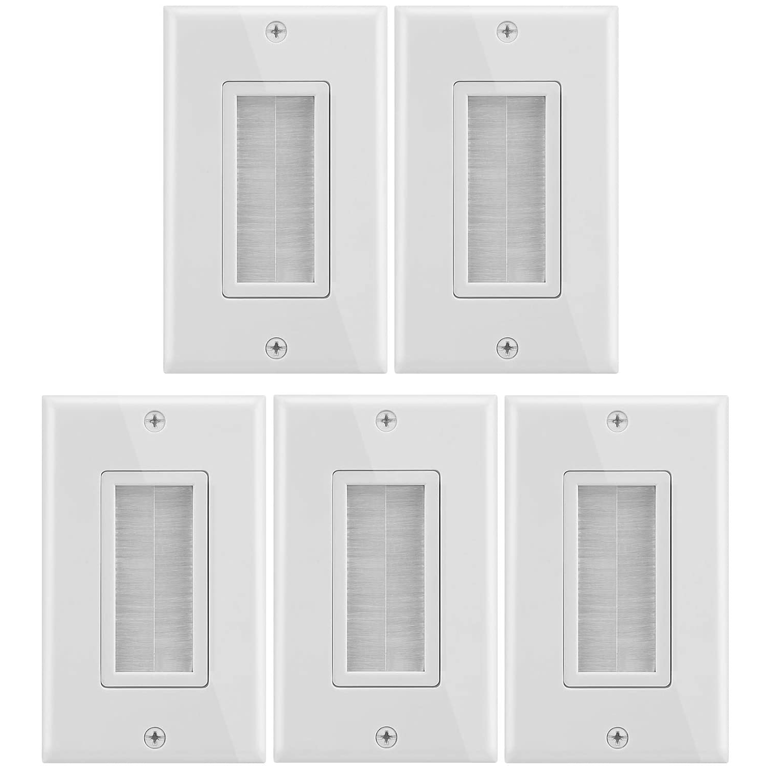 1-Gang Wall Plate, Brush Style Opening Passthrough Low Voltage Cable Plate in-Wall Installation