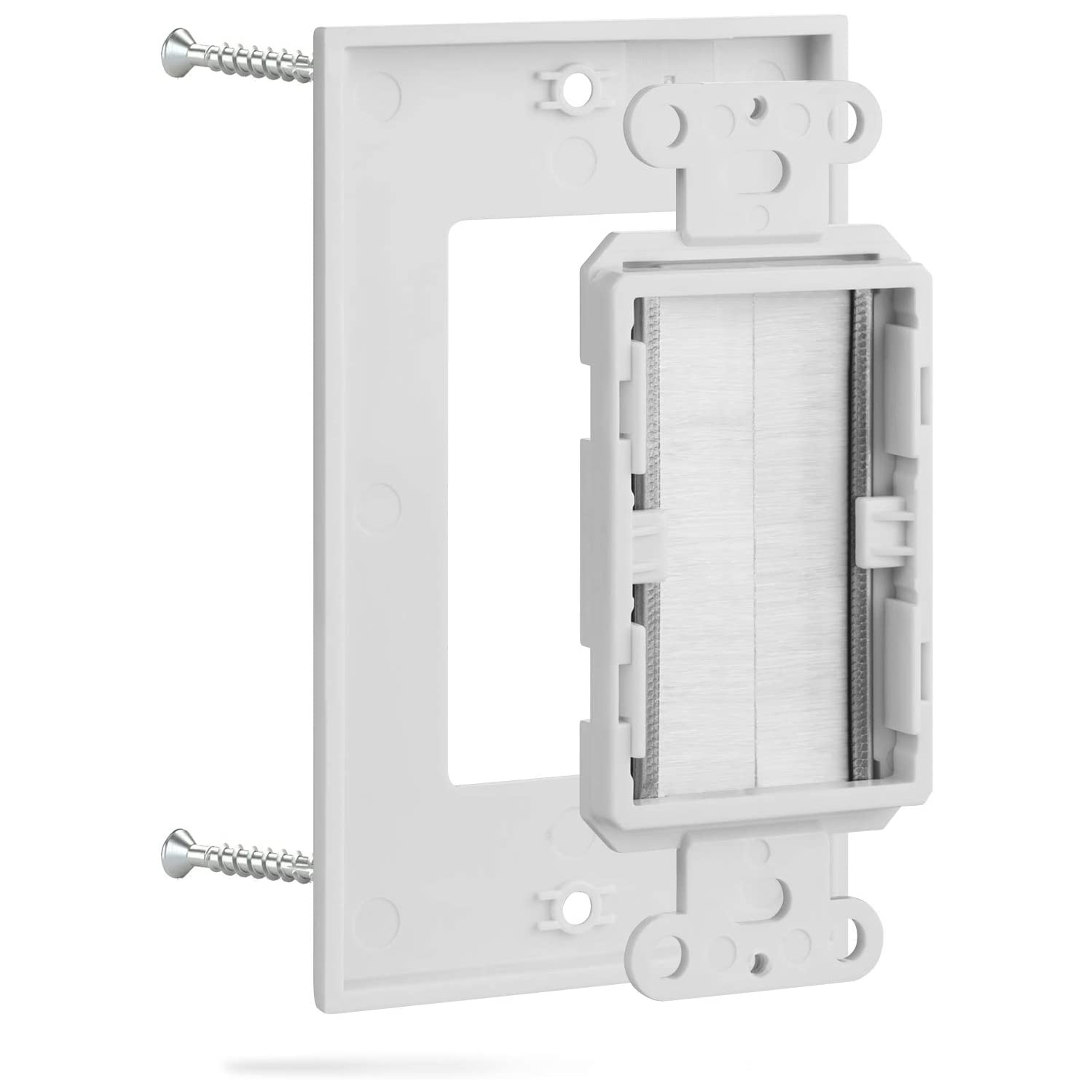 1-Gang Wall Plate, Brush Style Opening Passthrough Low Voltage Cable Plate in-Wall Installation