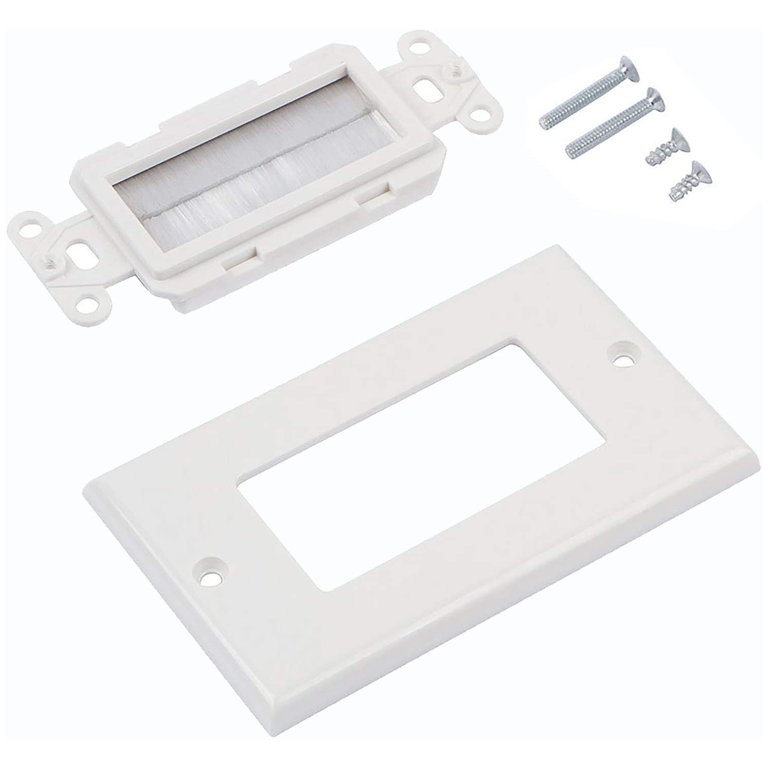 1-Gang Wall Plate, Brush Style Opening Passthrough Low Voltage Cable Plate in-Wall Installation