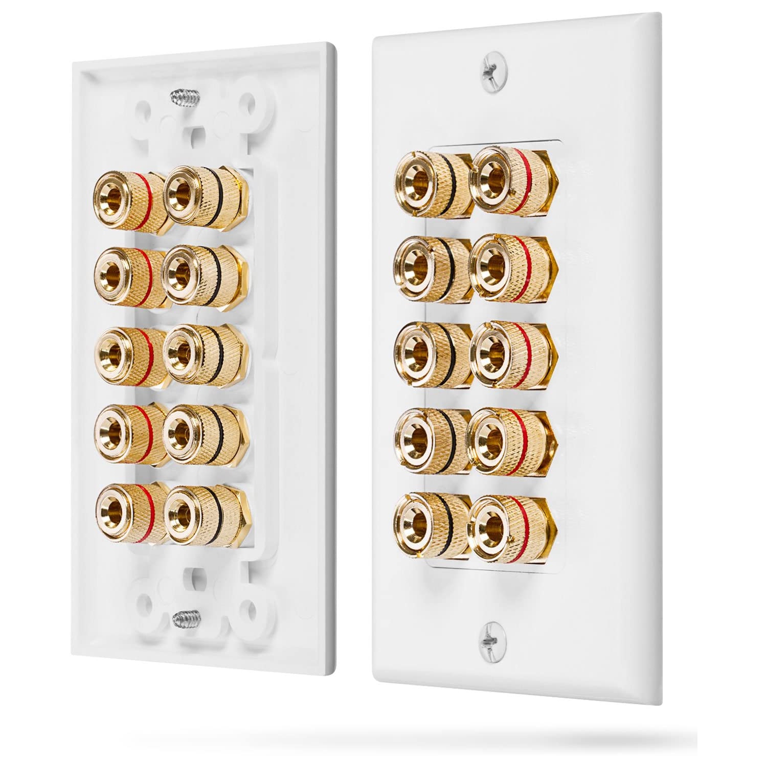 [Five Speaker] Home Theater Wall Plate - Premium Quality Gold Plated CopCooper Banana Binding Post Coupler Type