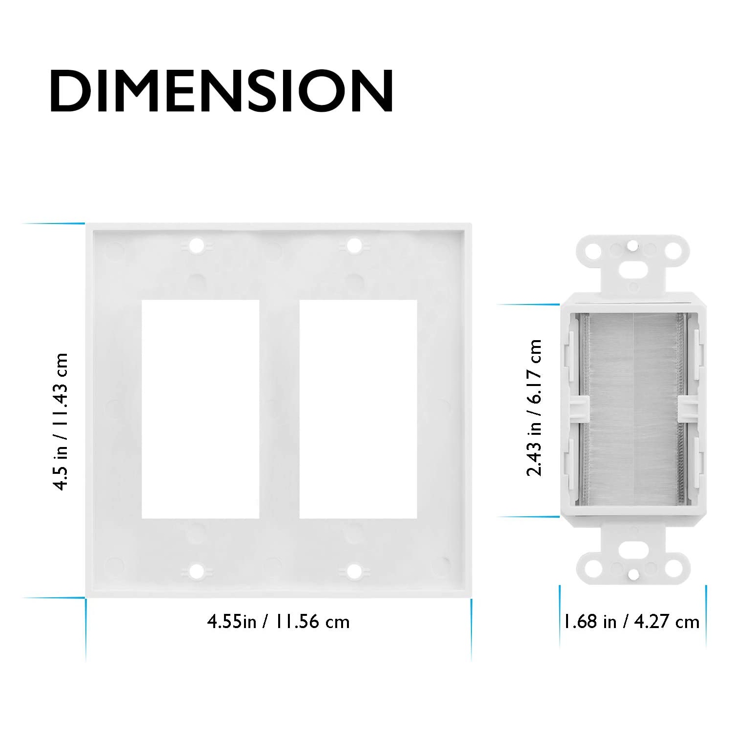 Plaque murale double, dispositif d’ouverture de style brosse, installation murale de plaque de câble basse tension