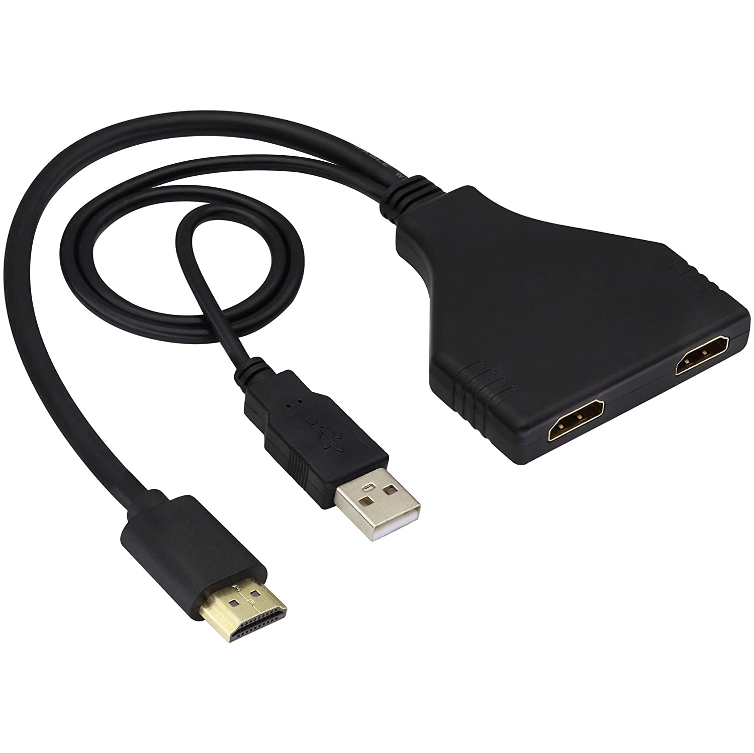1080P 4K HDMI 2.0 one in Two Video Splitter with USB Power Cord,with USB2.0 HDMI1 Male to HDMI2 Female