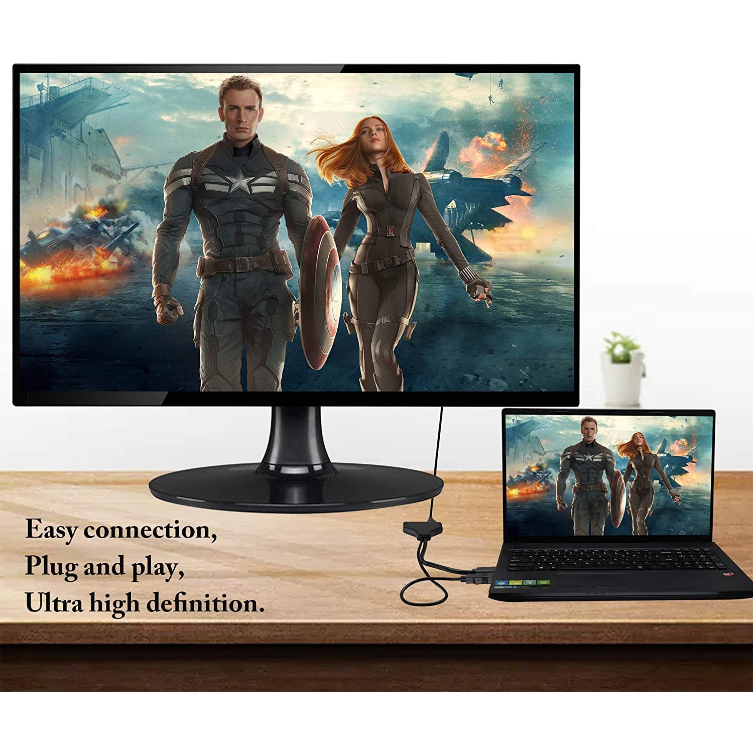 1080P 4K HDMI 2.0 one in Two Video Splitter with USB Power Cord,with USB2.0 HDMI1 Male to HDMI2 Female